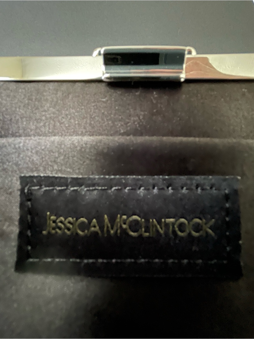 Jessica McClintock Black Satin frame Clutch with Chain - Picture 7 of 7